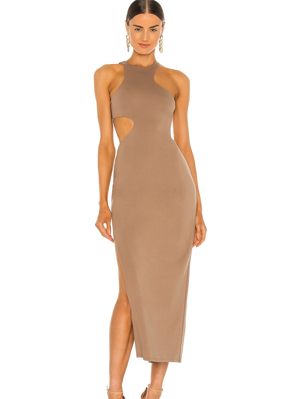 Rylan Taupe Cutout Halter Midi Dress